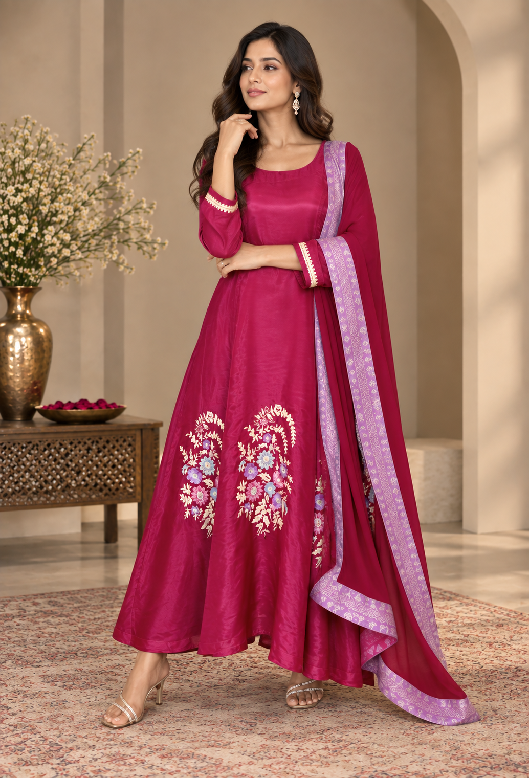 Plum Anarkali Set