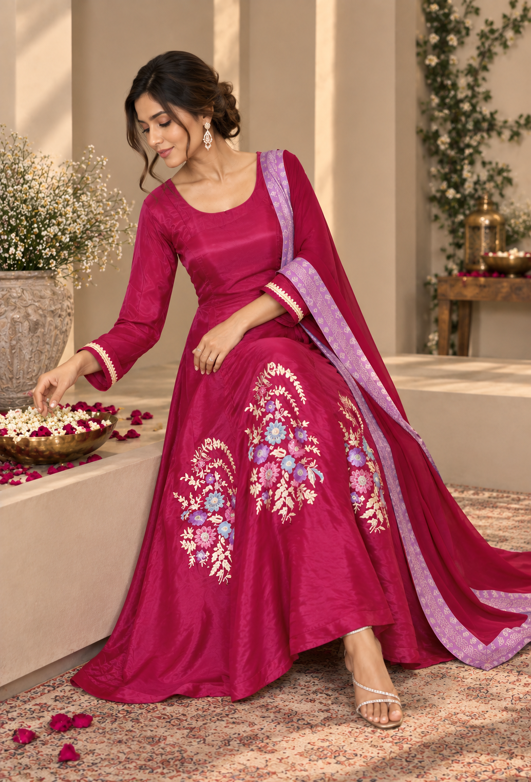Plum Anarkali Set