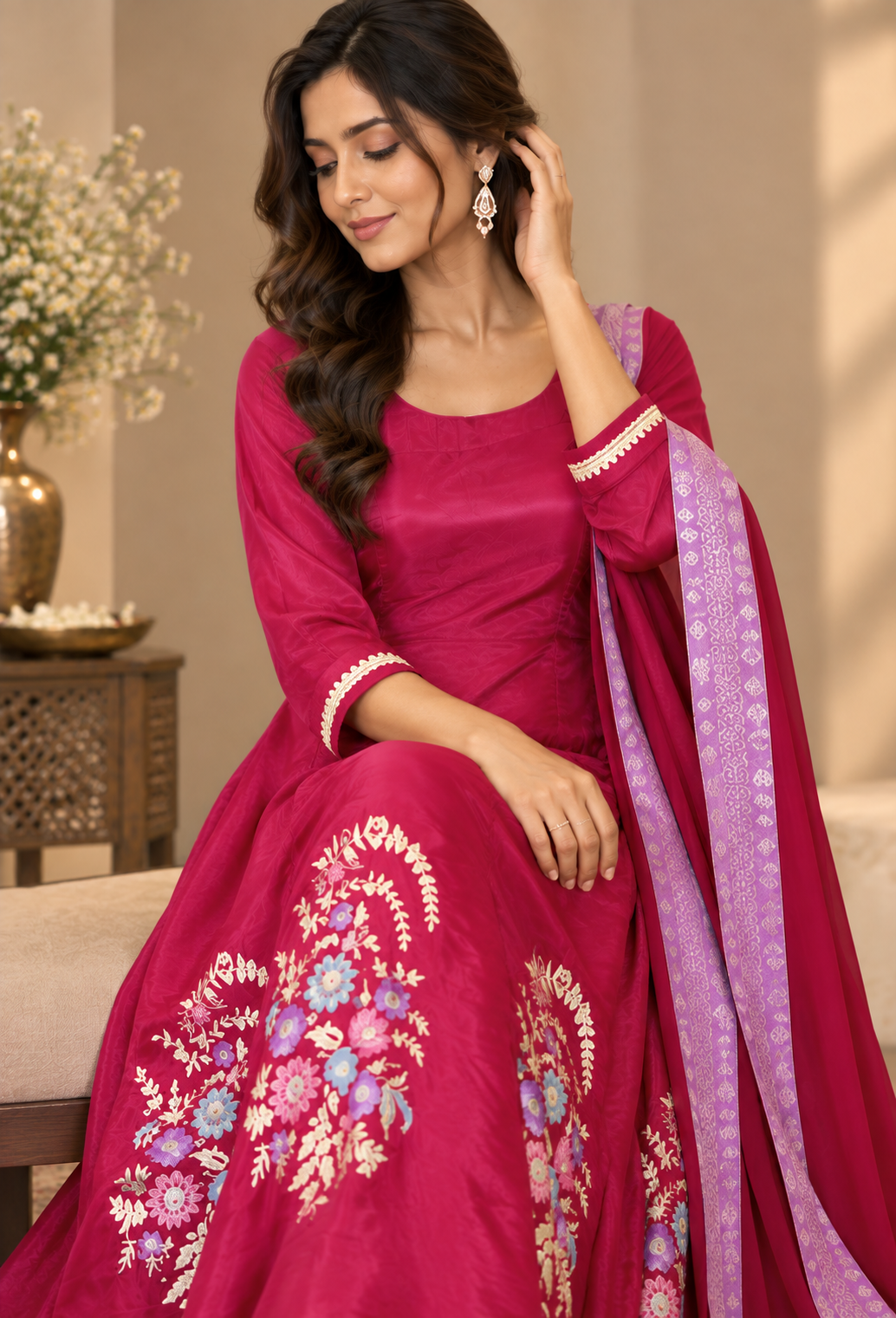 Plum Anarkali Set