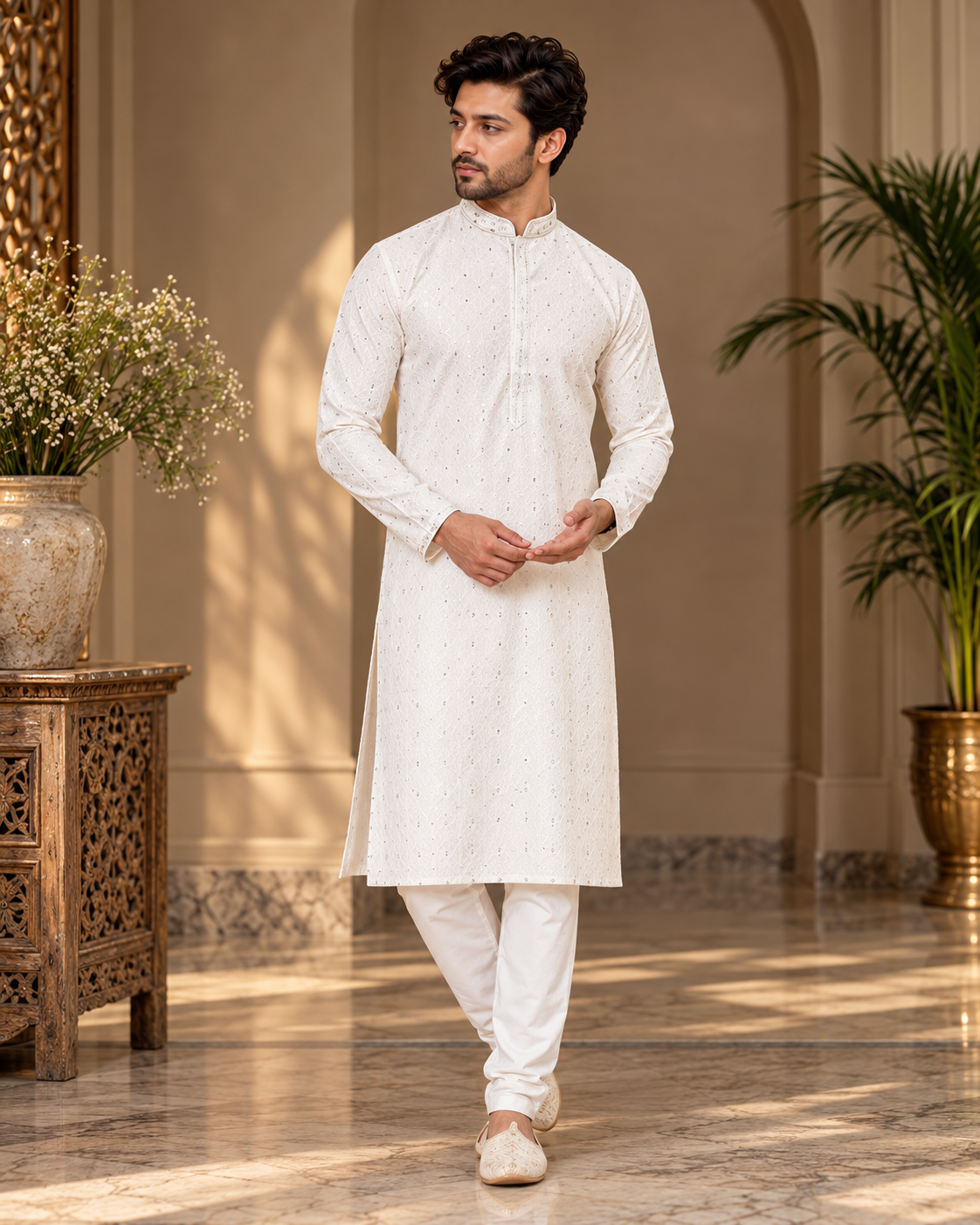Embroidered Cotton Kurta with Pajama
