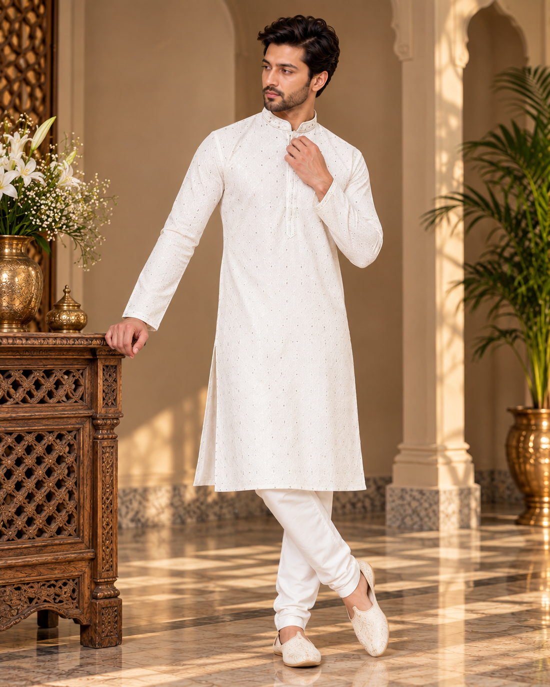 Embroidered Cotton Kurta with Pajama