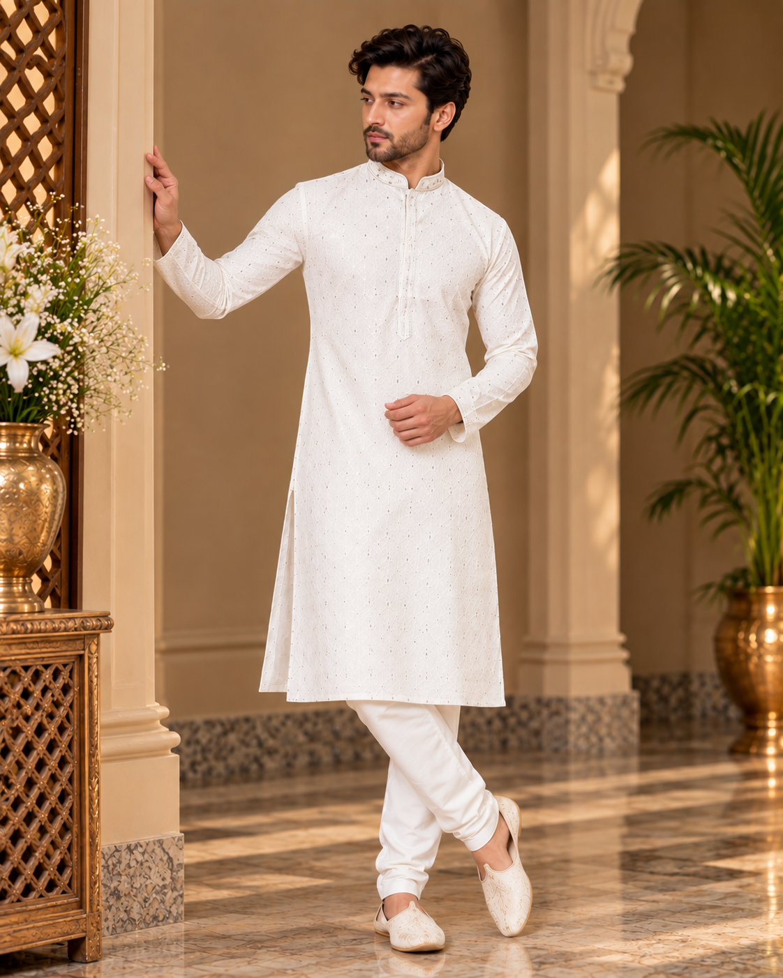 Embroidered Cotton Kurta with Pajama