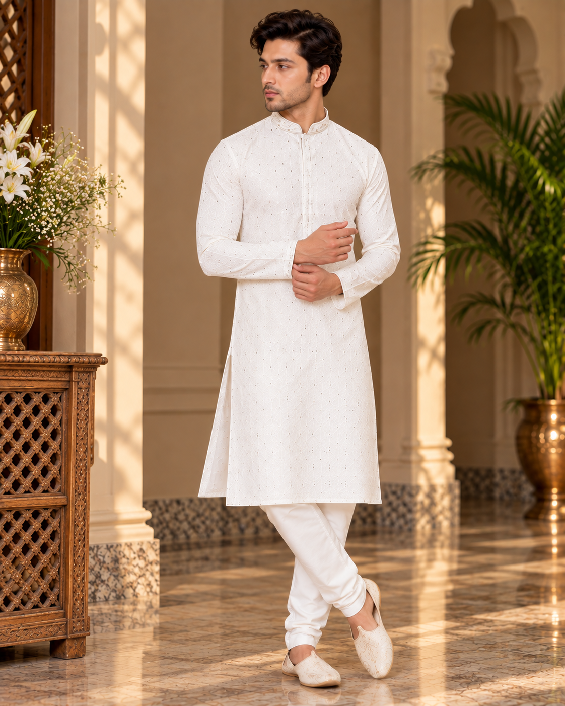 Embroidered Cotton Kurta with Pajama