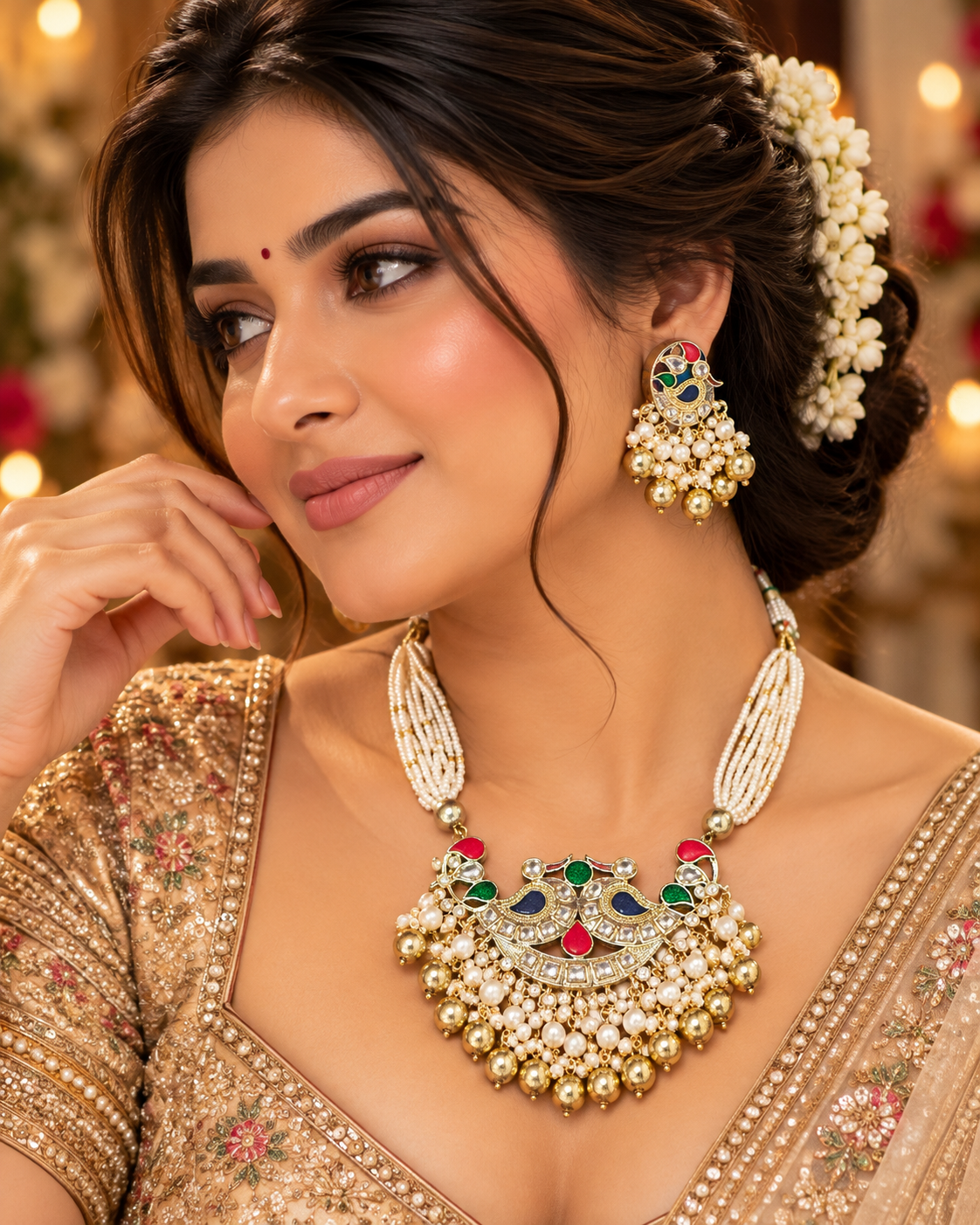 Peacock Meenakari Kundan Jewellery