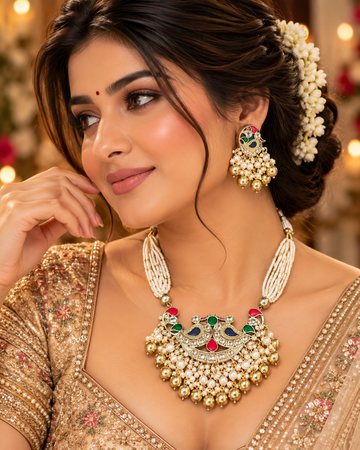 Peacock Meenakari Kundan Jewellery