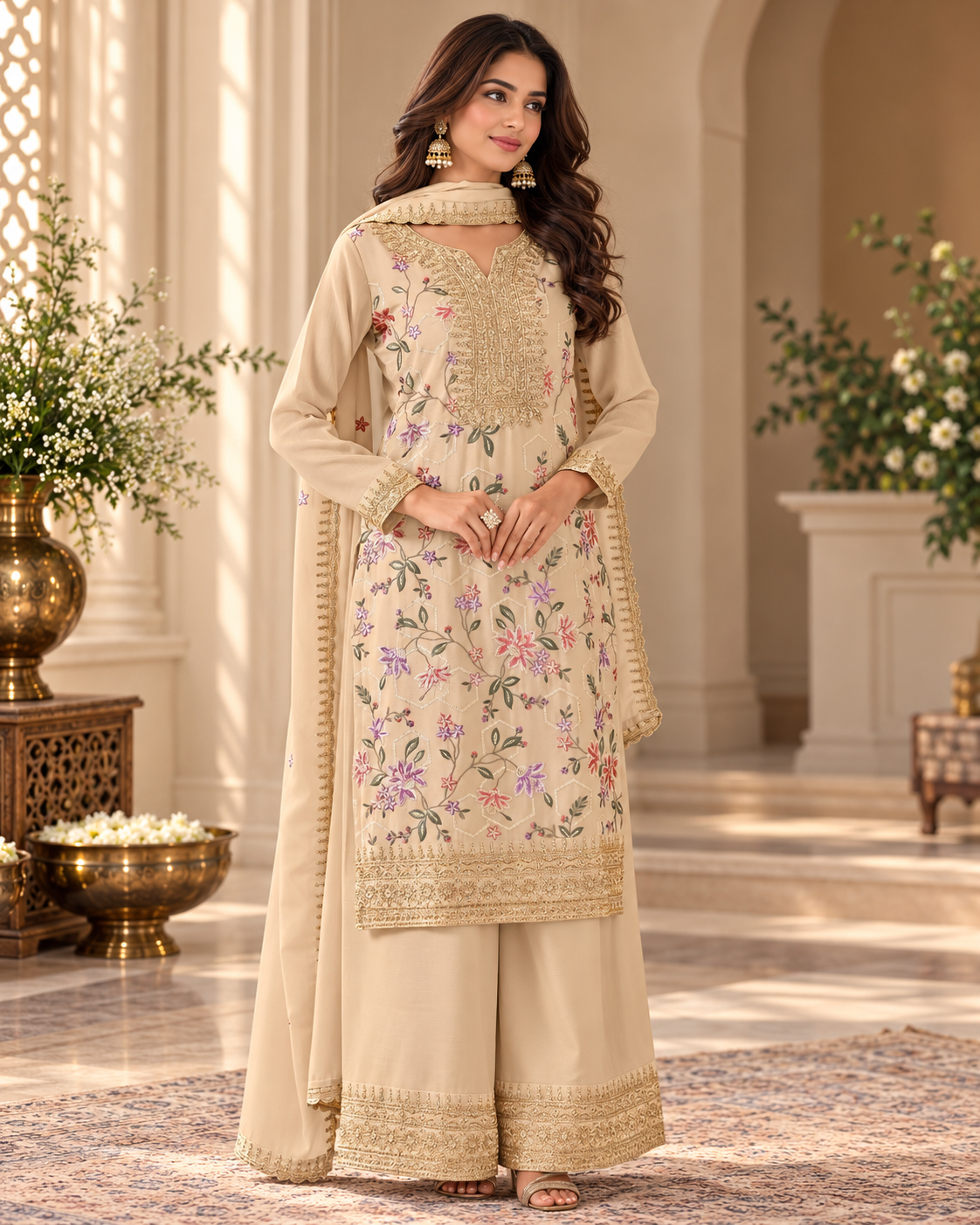 Heavy Embroidered Chinon Suit
