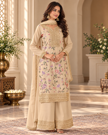 Heavy Embroidered Chinon Suit