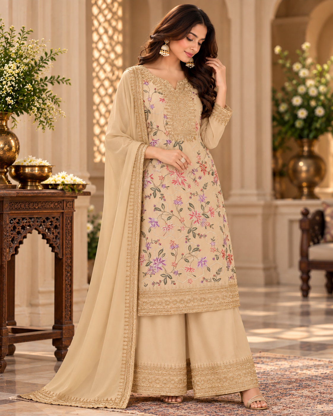 Heavy Embroidered Chinon Suit