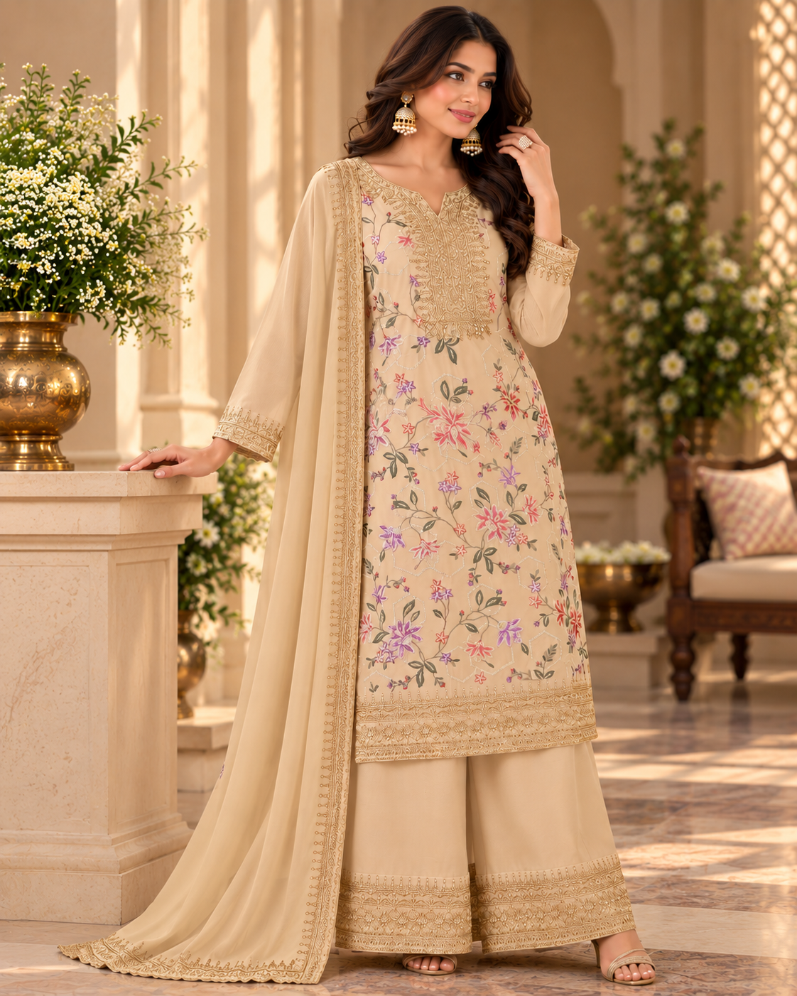 Heavy Embroidered Chinon Suit