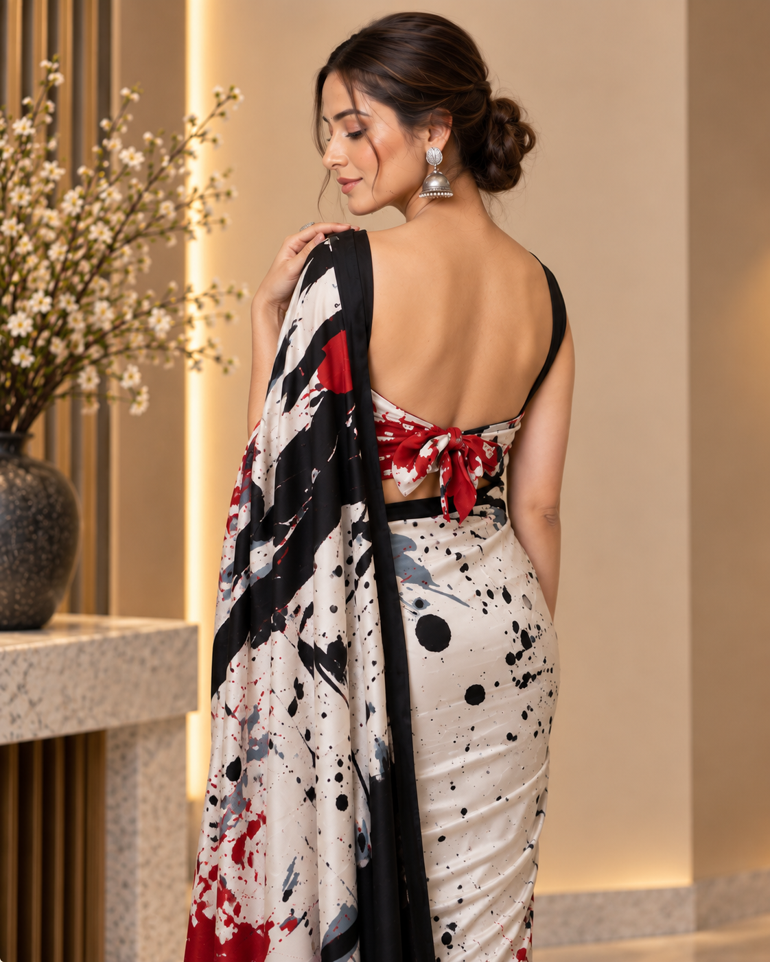 Abstract Print Satin Saree