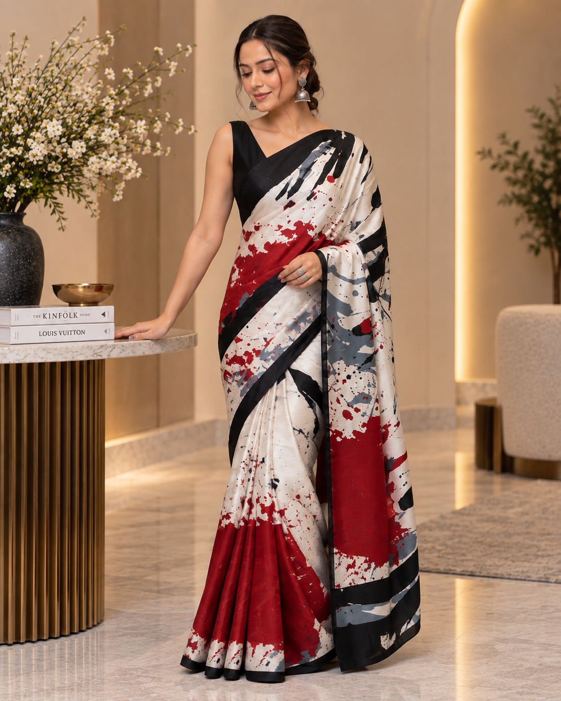 Abstract Print Satin Saree