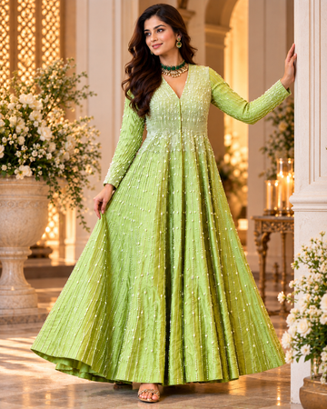 Raw Silk Pearl Work Jacket Set