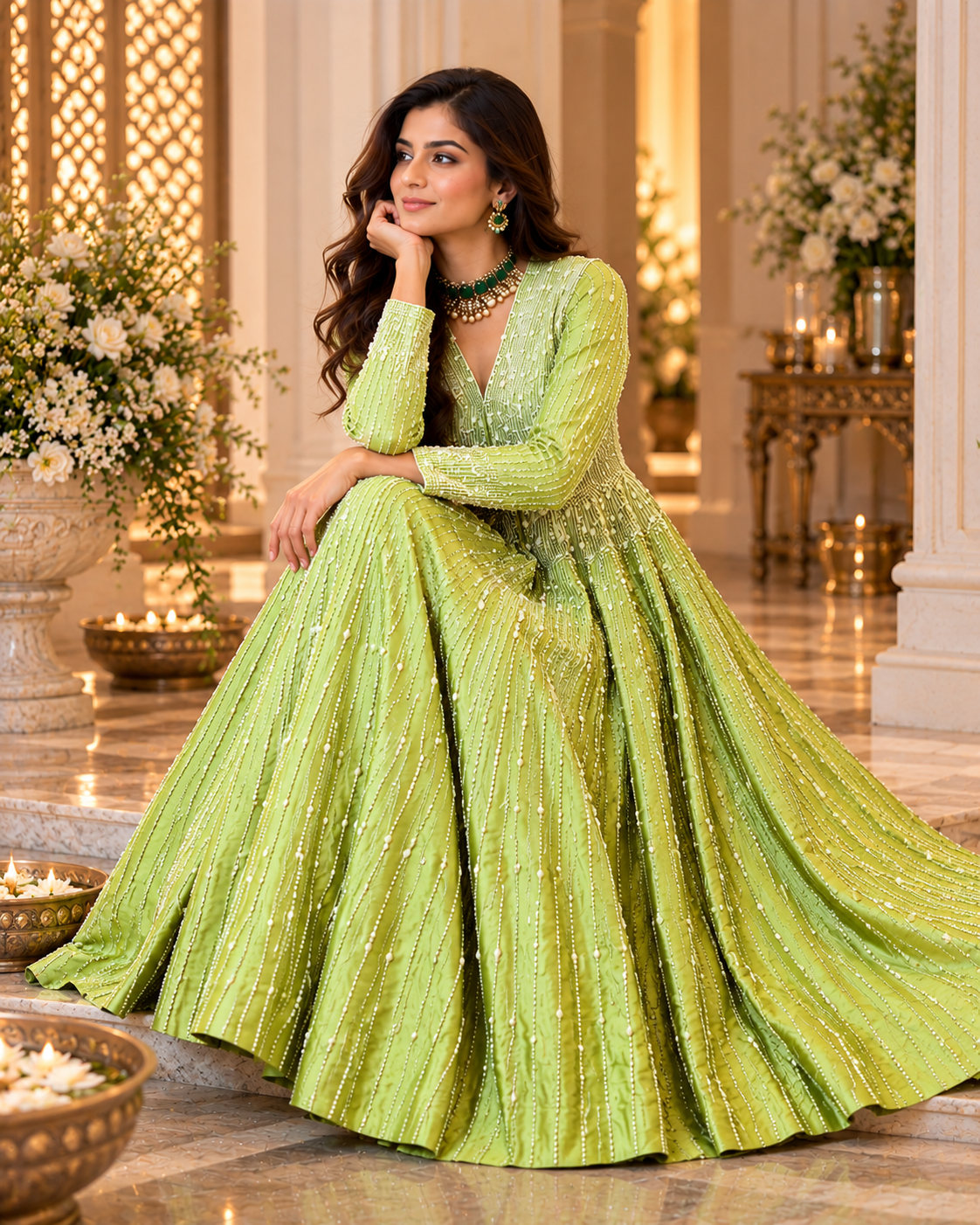 Raw Silk Pearl Work Jacket Set