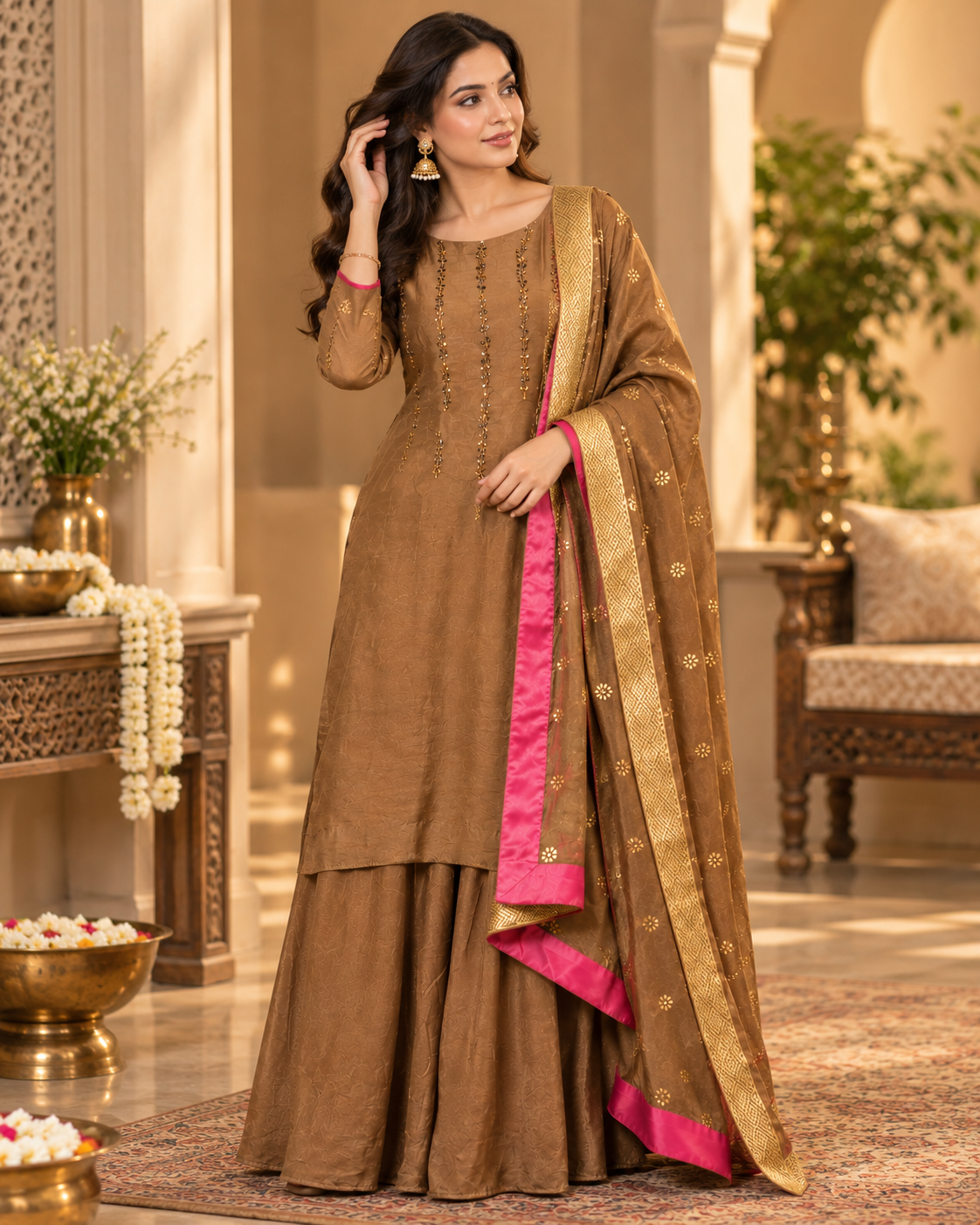 Brown Sharara Suit Set
