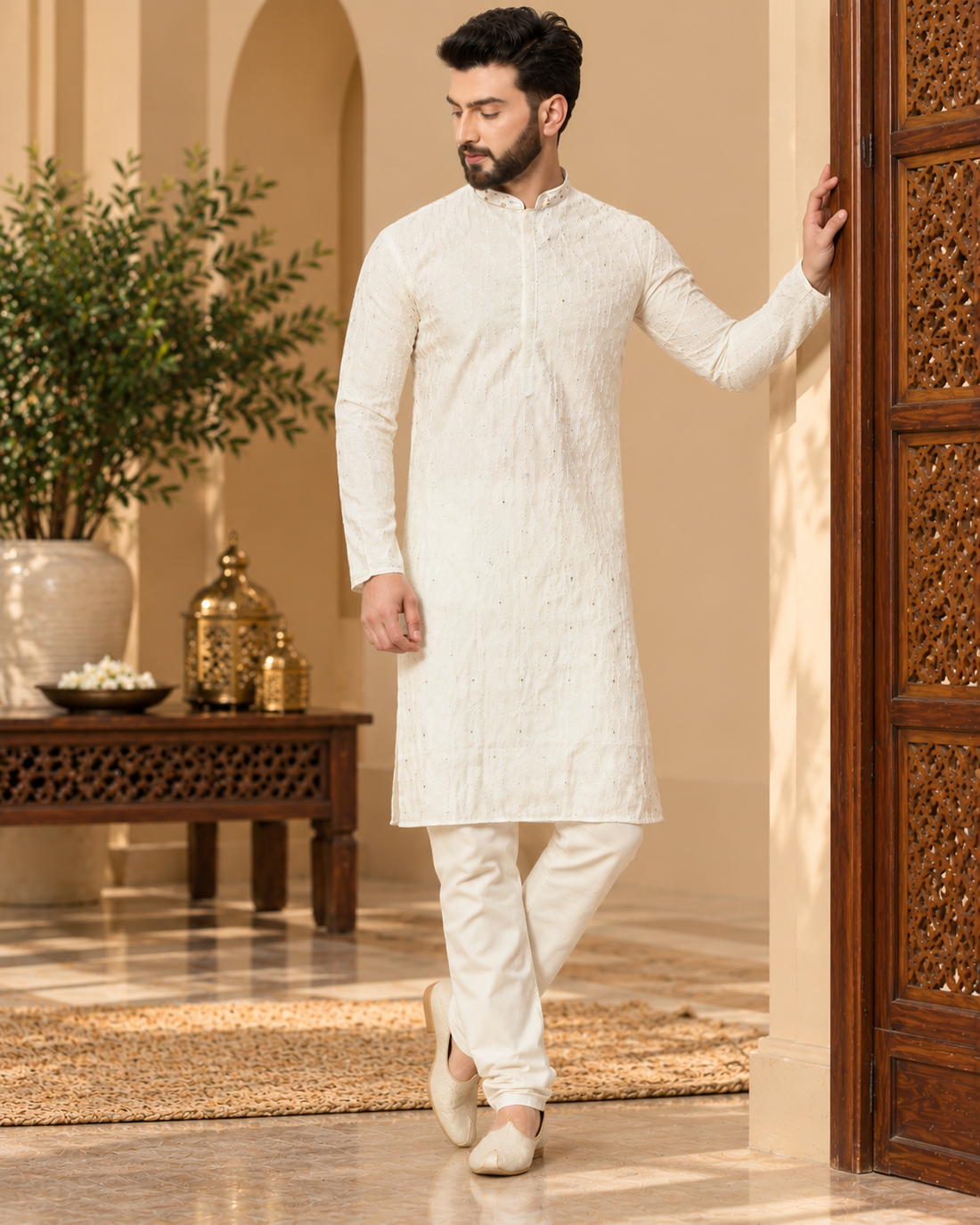 Embroidered Cotton Kurta with Pajama