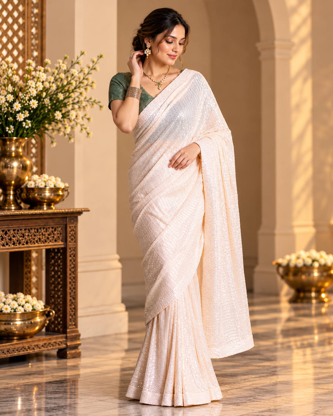 Net Sequin Saree