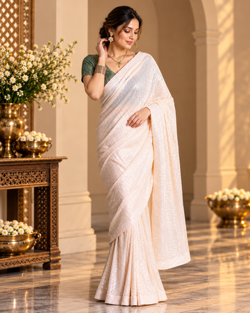 Net Sequin Saree