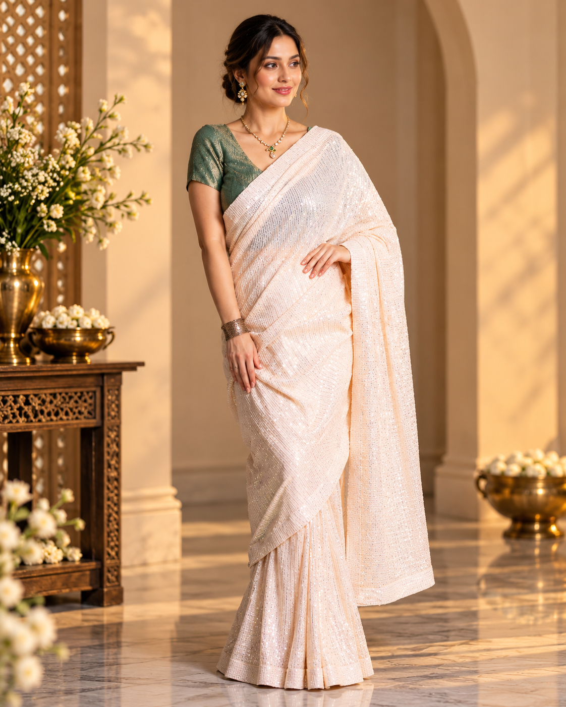 Net Sequin Saree