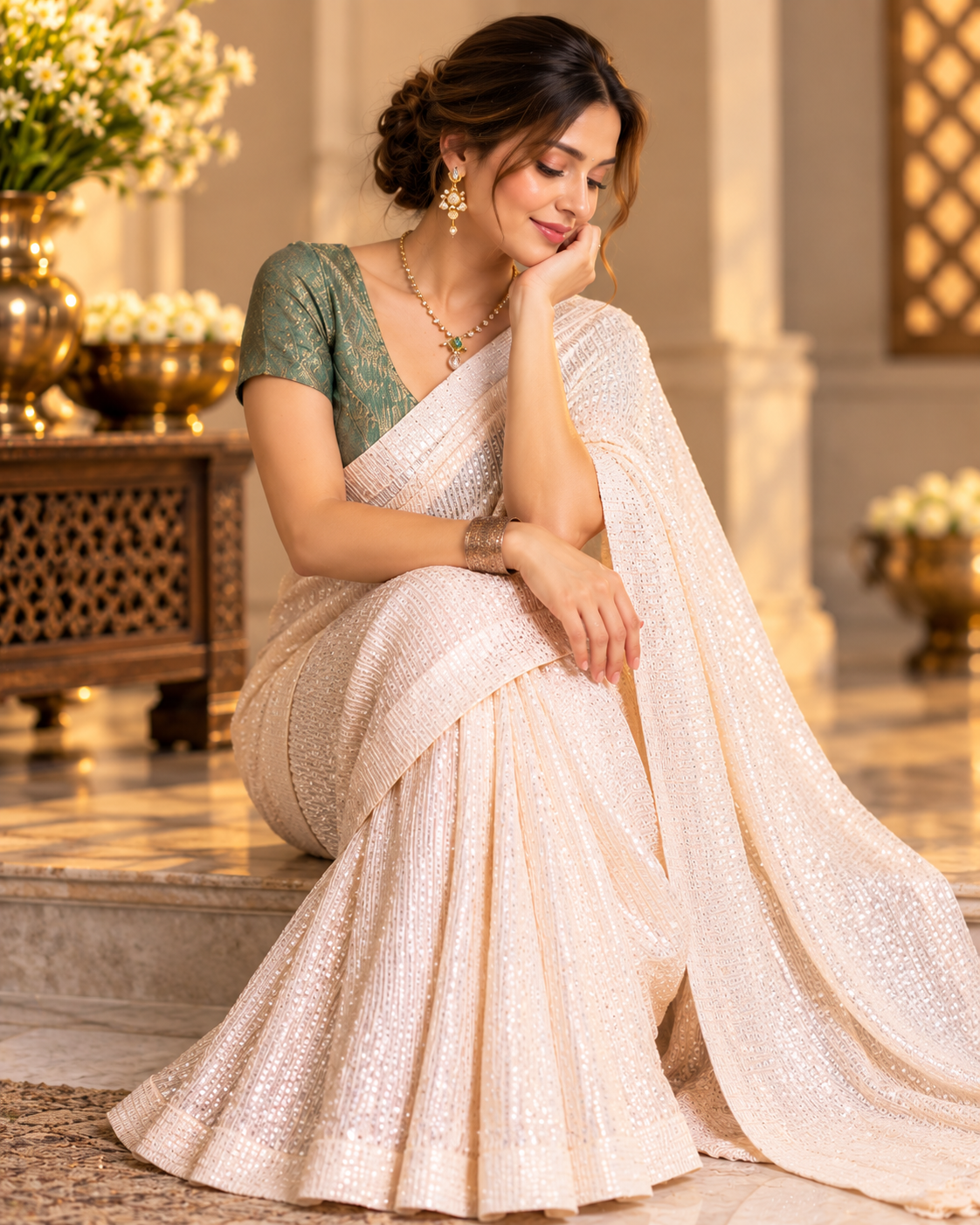 Net Sequin Saree