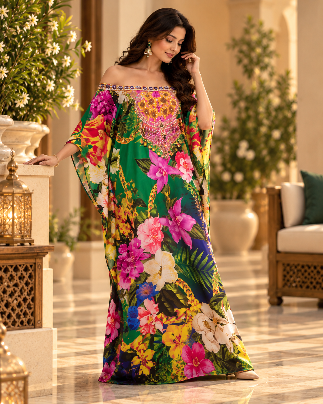 Chic Off-Shoulder Kaftan Dress