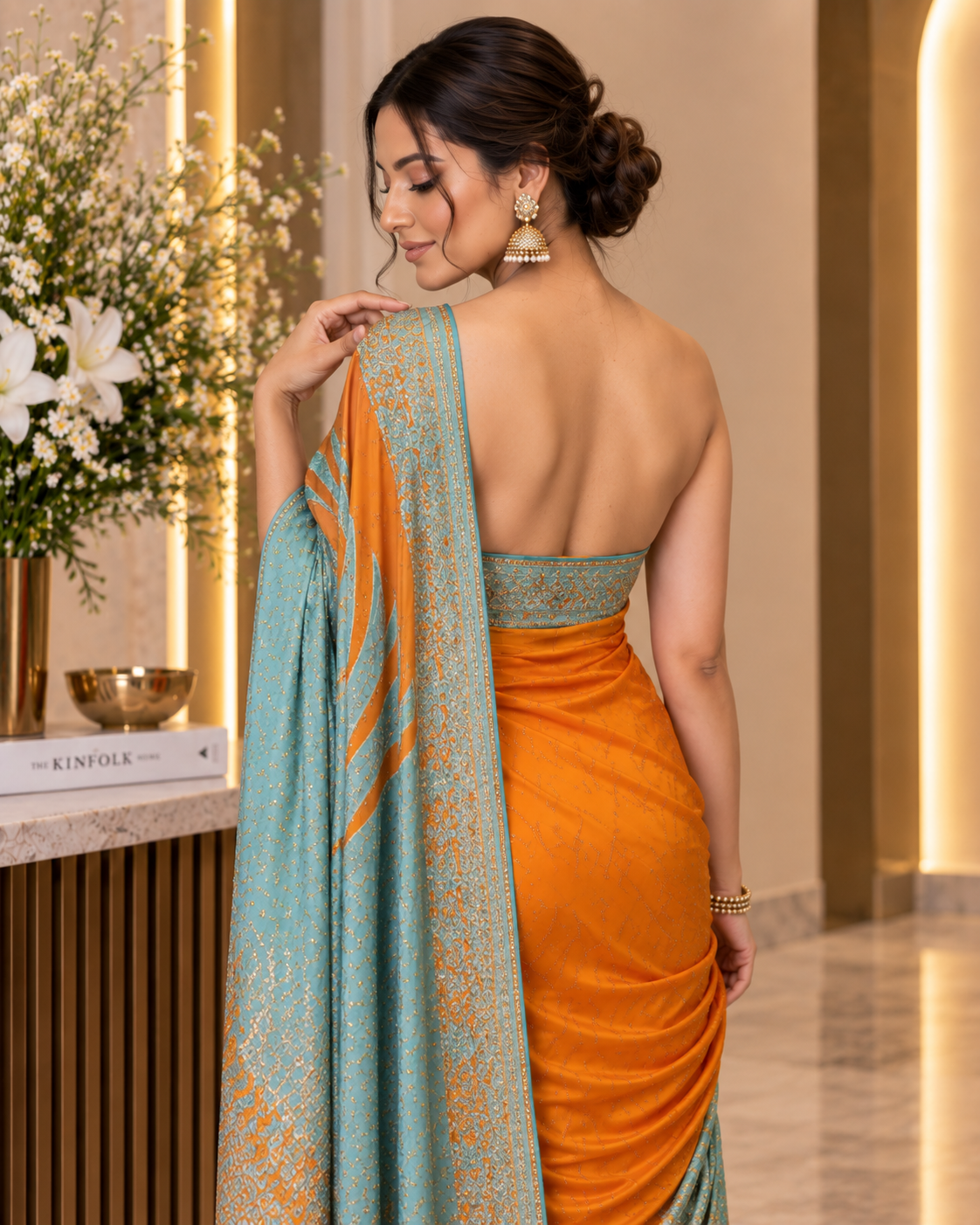 Satin Silk Mustard Blue Printed Saree (3944-50)