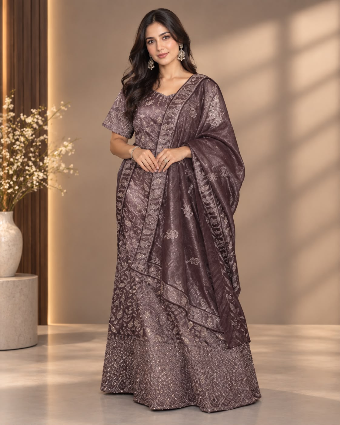 Embroidered Purple Lehenga Set