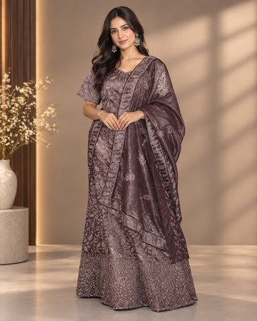 Embroidered Purple Lehenga Set