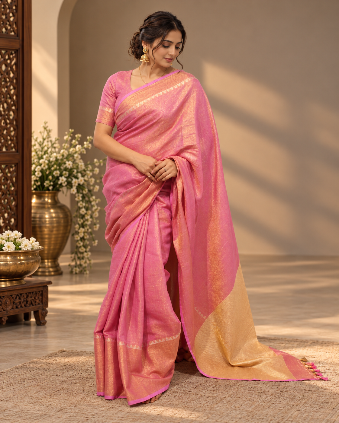 lavender pink lilen shimmer saree