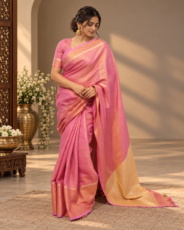 lavender pink lilen shimmer saree