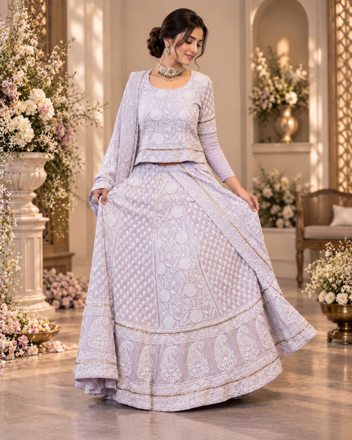 Lucknow Hand Embroidered Georgette Lehenga