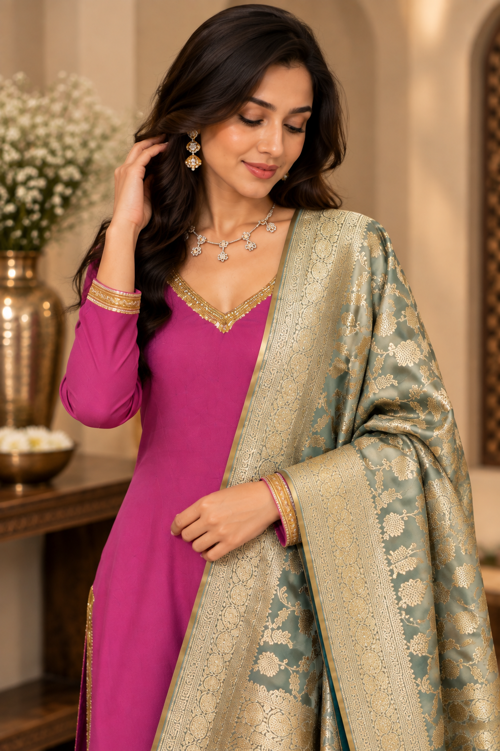 Purple Crepe Palazzo Set