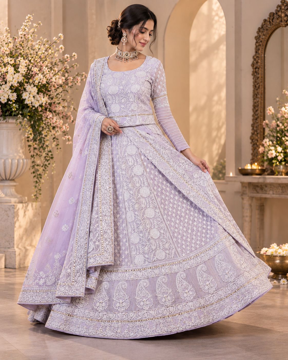 Lucknow Hand Embroidered Georgette Lehenga