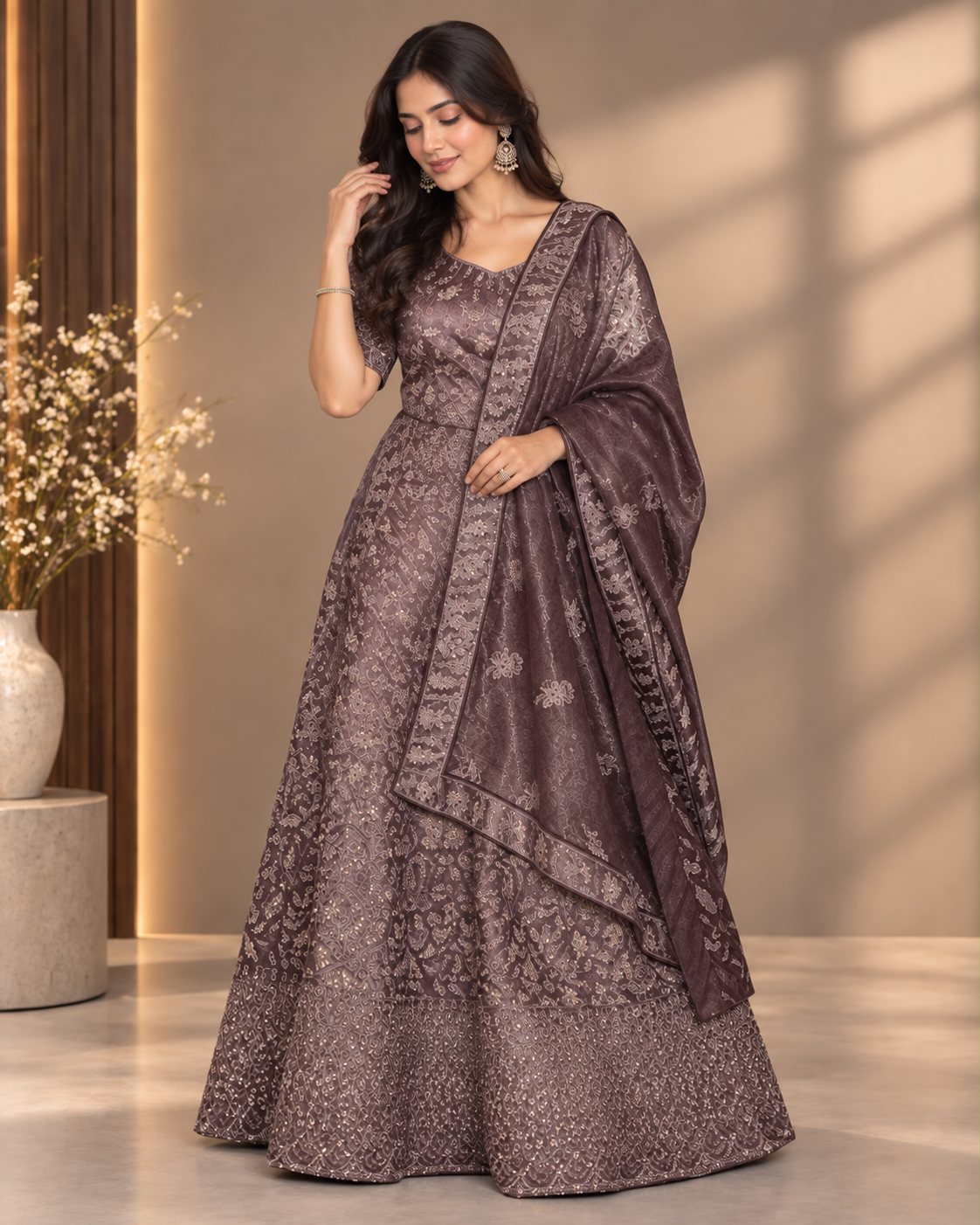 Embroidered Purple Lehenga Set