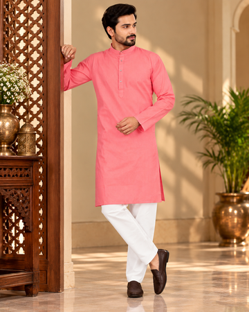 Pink Self-Line Cotton Kurta