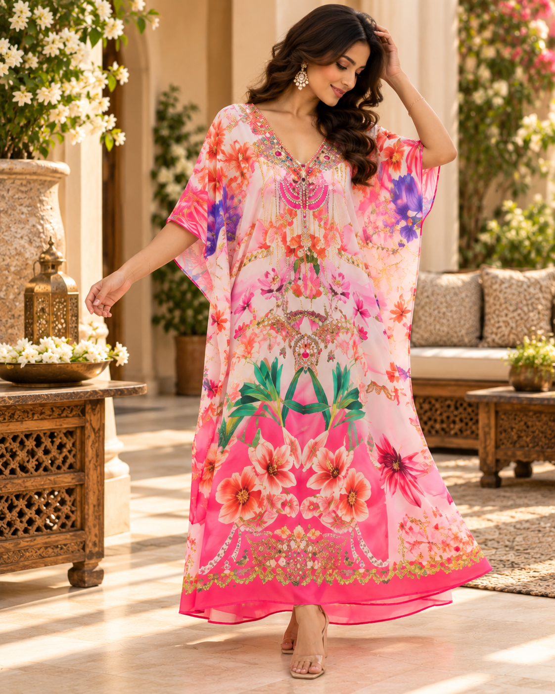 Elegant V‑Neck Kaftan Dress