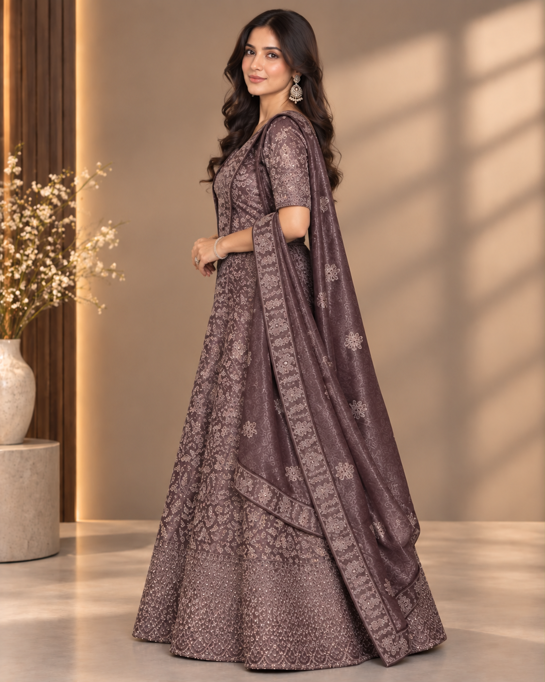 Embroidered Purple Lehenga Set