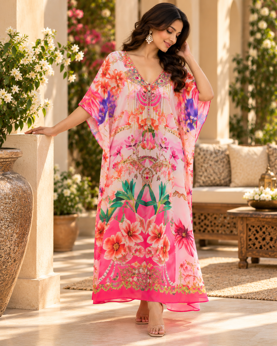 Elegant V‑Neck Kaftan Dress