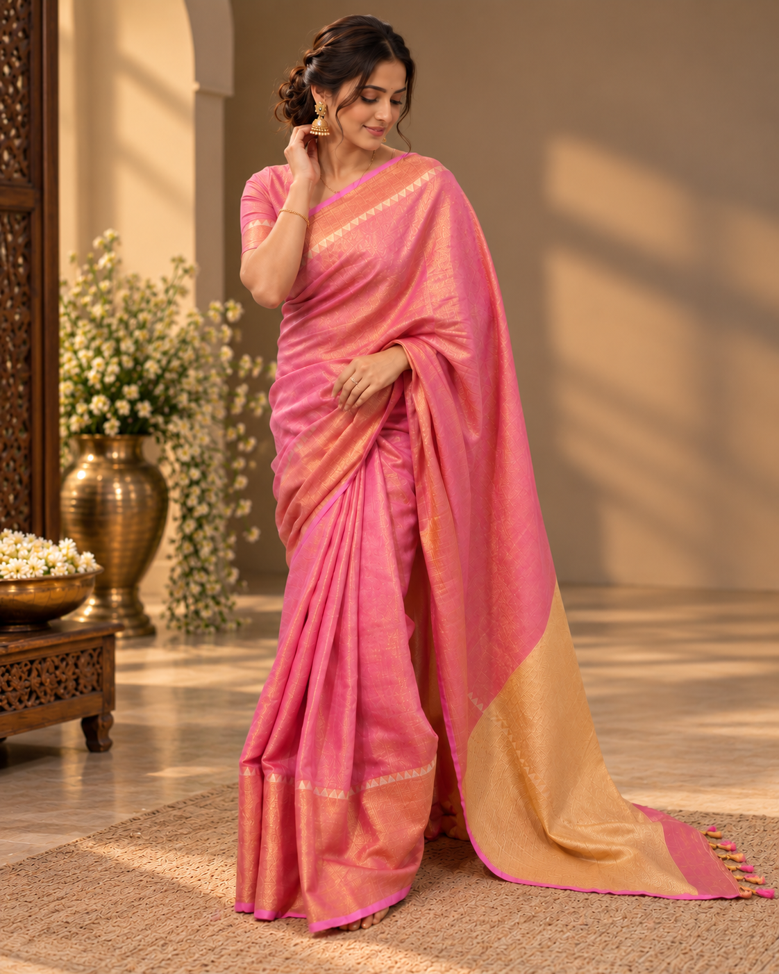 lavender pink lilen shimmer saree
