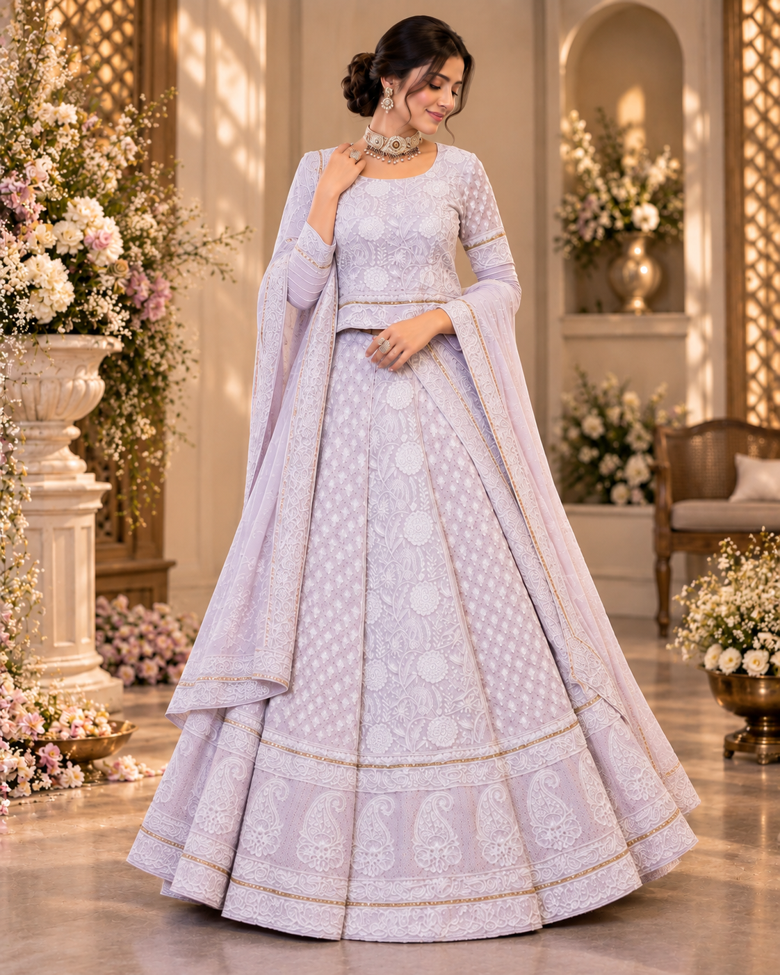 Lucknow Hand Embroidered Georgette Lehenga