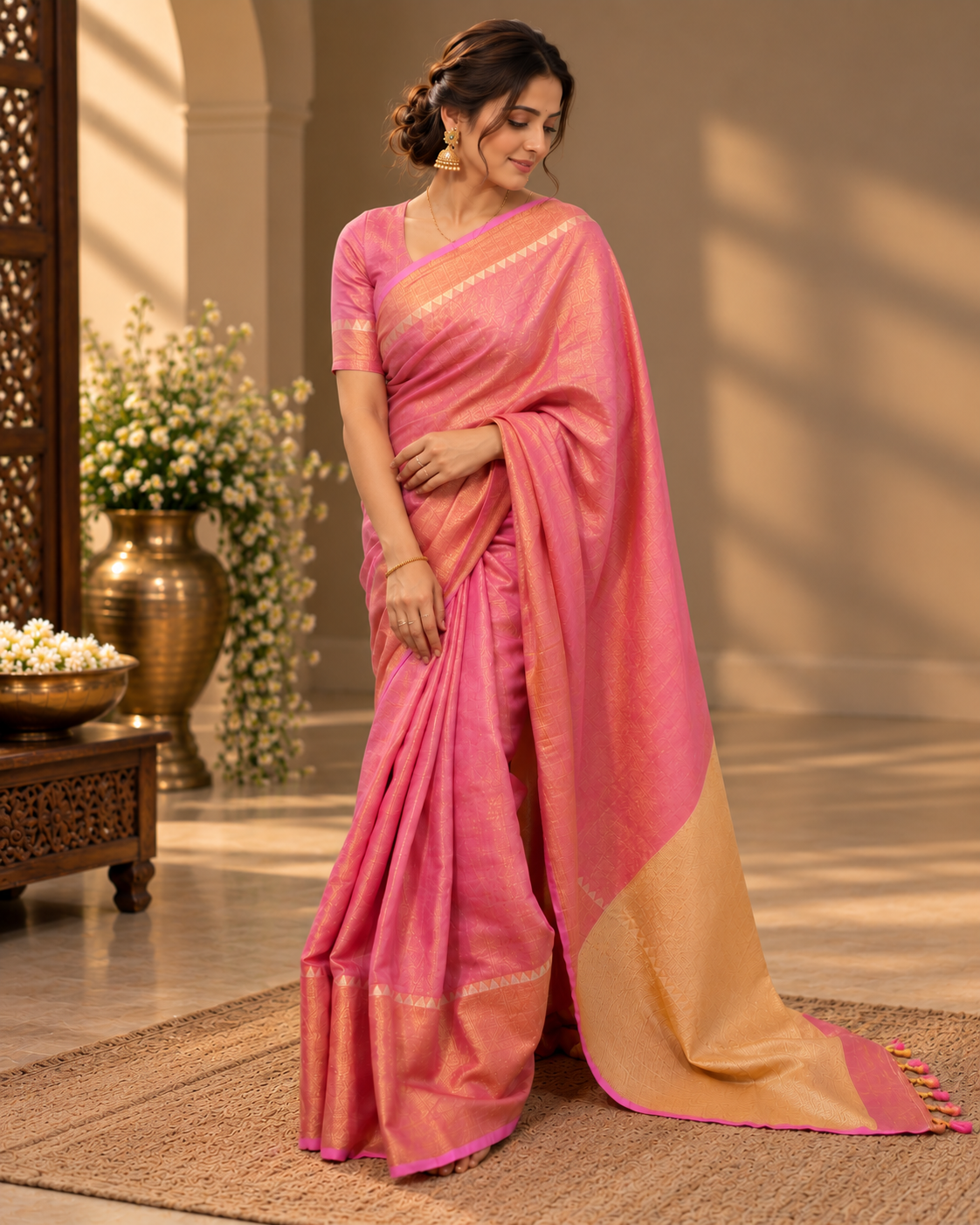 lavender pink lilen shimmer saree