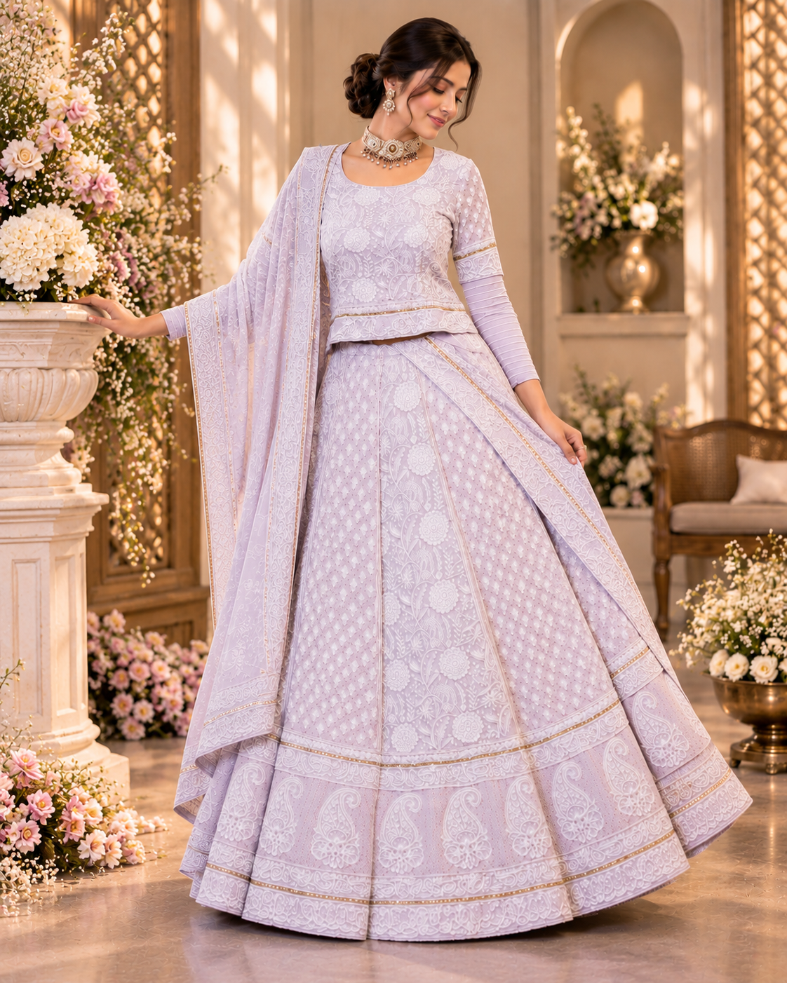 Lucknow Hand Embroidered Georgette Lehenga