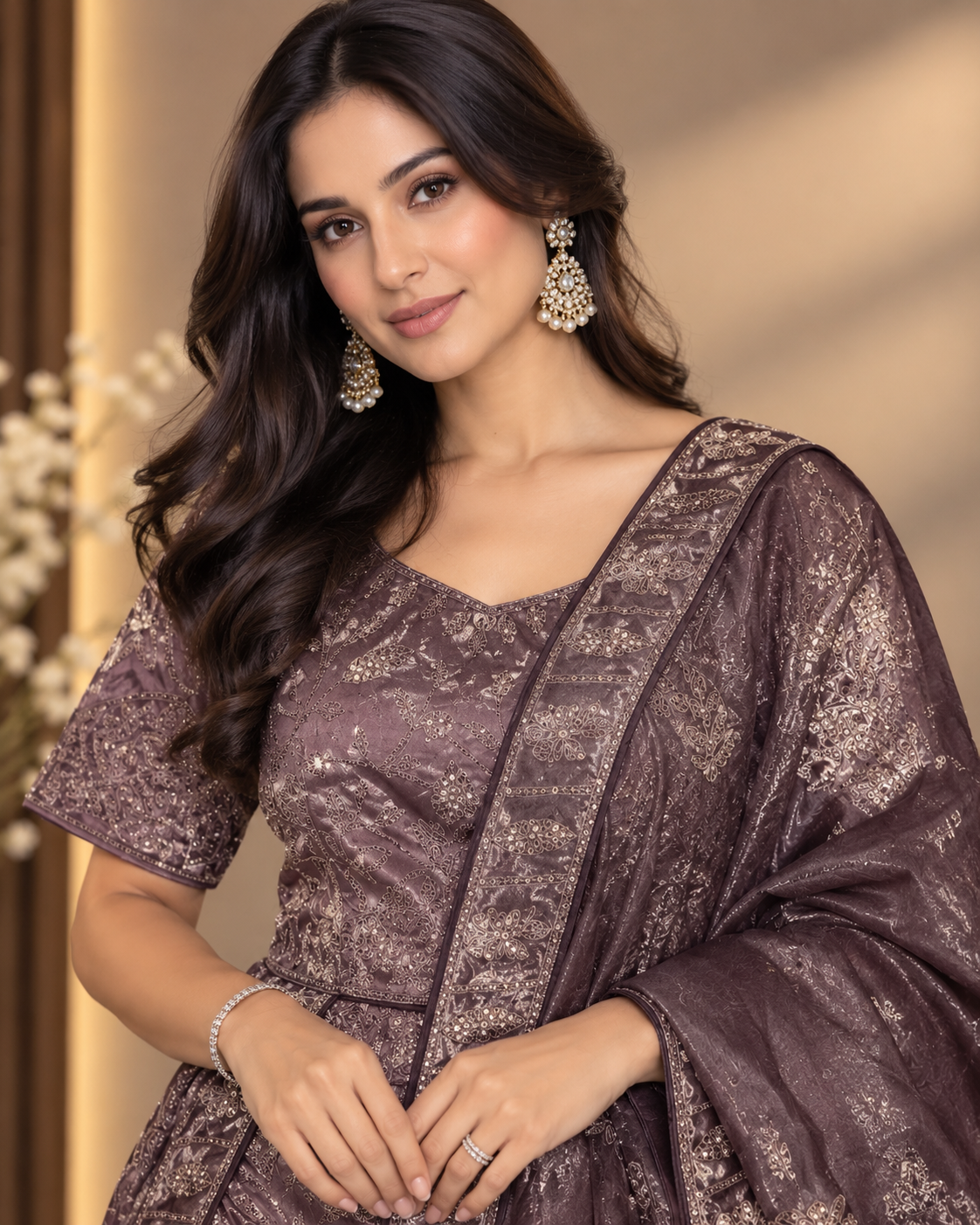 Embroidered Purple Lehenga Set
