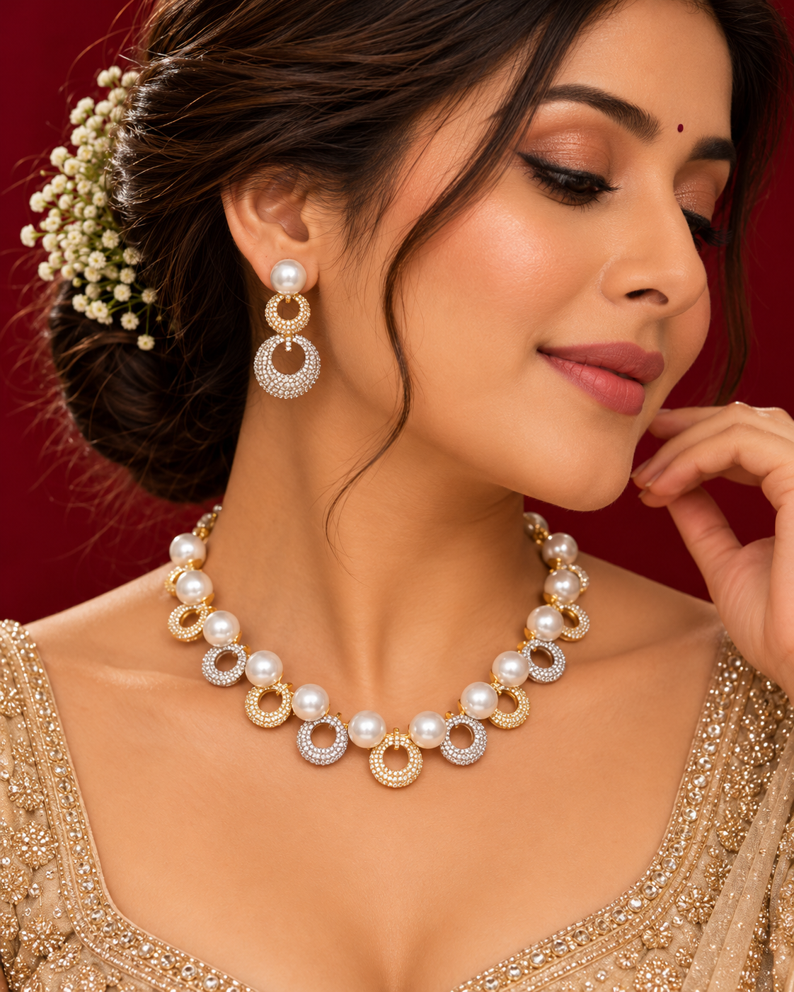 Pearl necklace with AD