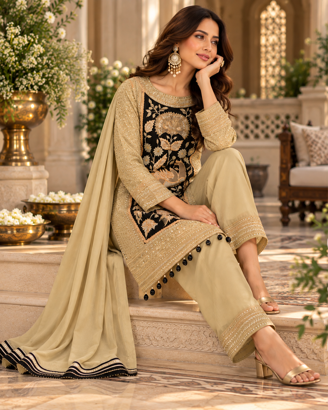 Viscose Tissue Embroidered Shirt Set