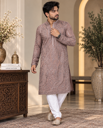 Graceful Georgette Embroidered Set for Men