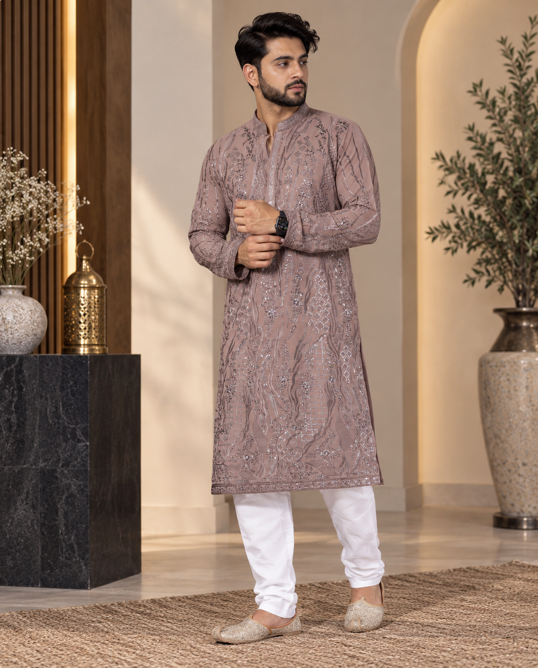 Graceful Georgette Embroidered Set for Men