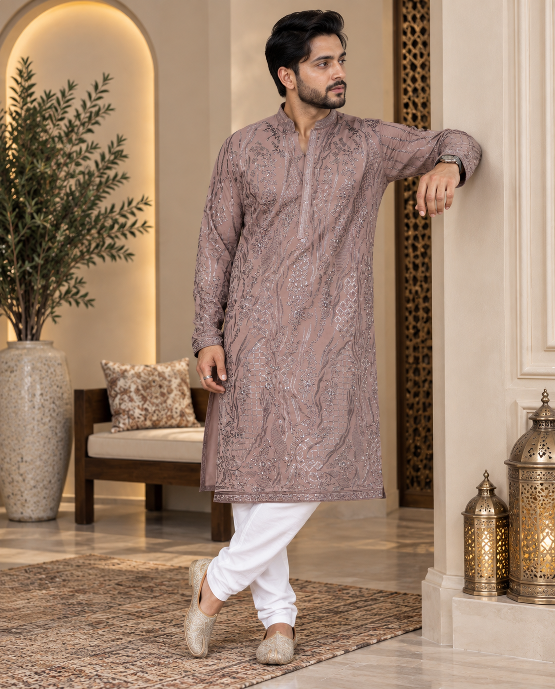 Graceful Georgette Embroidered Set for Men