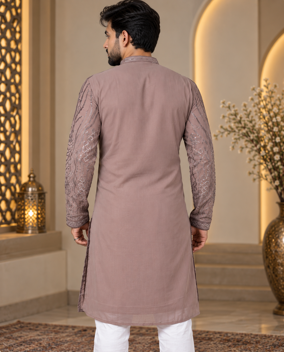 Graceful Georgette Embroidered Set for Men
