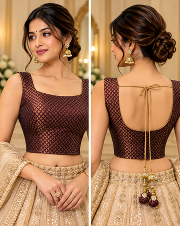 Maroon Brocade Blouse with Sleeves