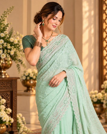 Elegant Green Embroidered Saree